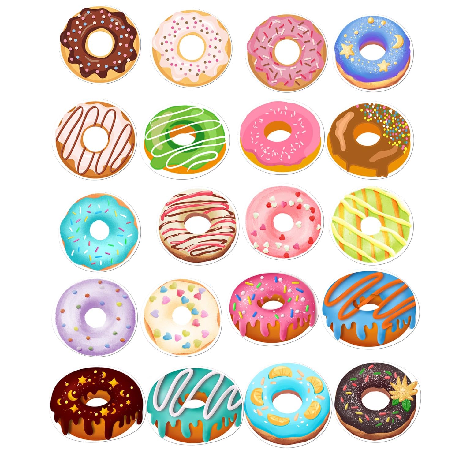 20 PCS Donut Thick Gel Clings Dessert Window Gel Clings Stickers Decals Gel Stickers for Kids Removable and Reusable Window Clings Decals for Birthday Party Classroom Window Glass Mirror Decor