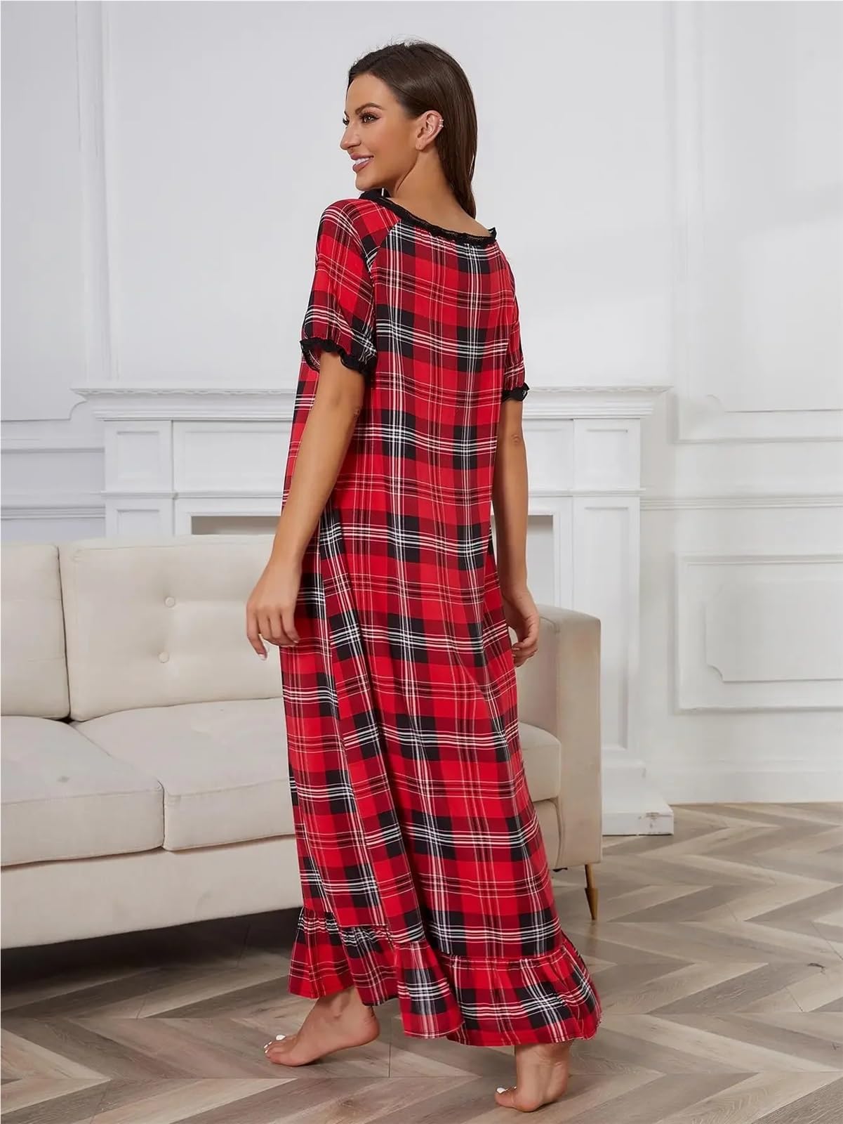 Camicia da Notte Pigiama da Donna con Camicia da Notte da Annodare, Maniche Corte, Pigiama con Orlo Lungo e Volant for la casa per Le Donne(XXL)