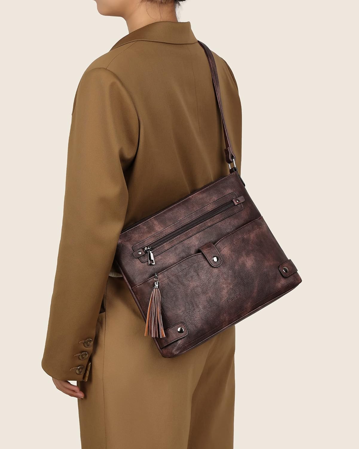 FADEON Large Crossbody Purses for Women Crossbody Bag, Designer Leather Cross Body Purses Multi Pocket Shoulder Bag - Image 2