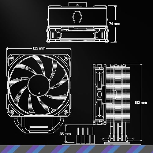 Miniatura 27 de Cooler Master Enfriador de aire de CPU Hyper 212 RGB Black Edition, ventilador SF120R RGB, 4 tubos de calor CD 2.0, negro metálico anodizado, aletas