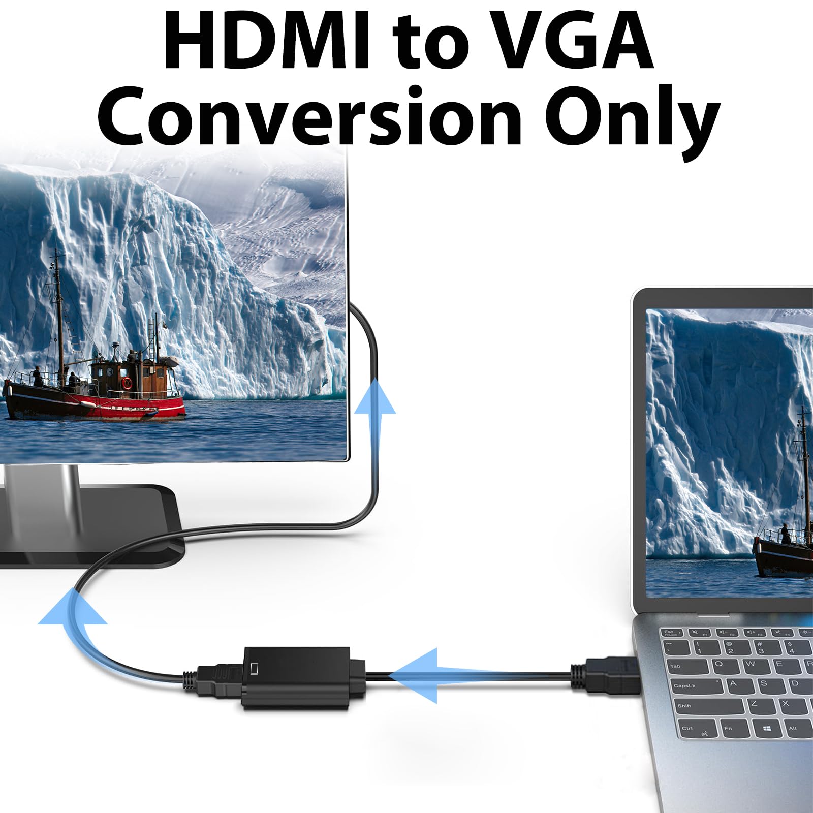 Cyberguys! VGA zu HDMI Adapterkabel - Unidirektional 1080P HDMI zu VGA Konverter für PC, Laptop, Xbox, Roku, TV Box - vergoldet, Plug & Play, Monitor kompatibel