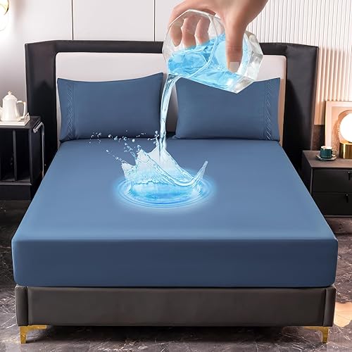 Juego de sábanas bajeras impermeables  3 piezas, cómodo protector de colchón transpirable sin ruido, bolsillo profundo, funda hipoalergénica de