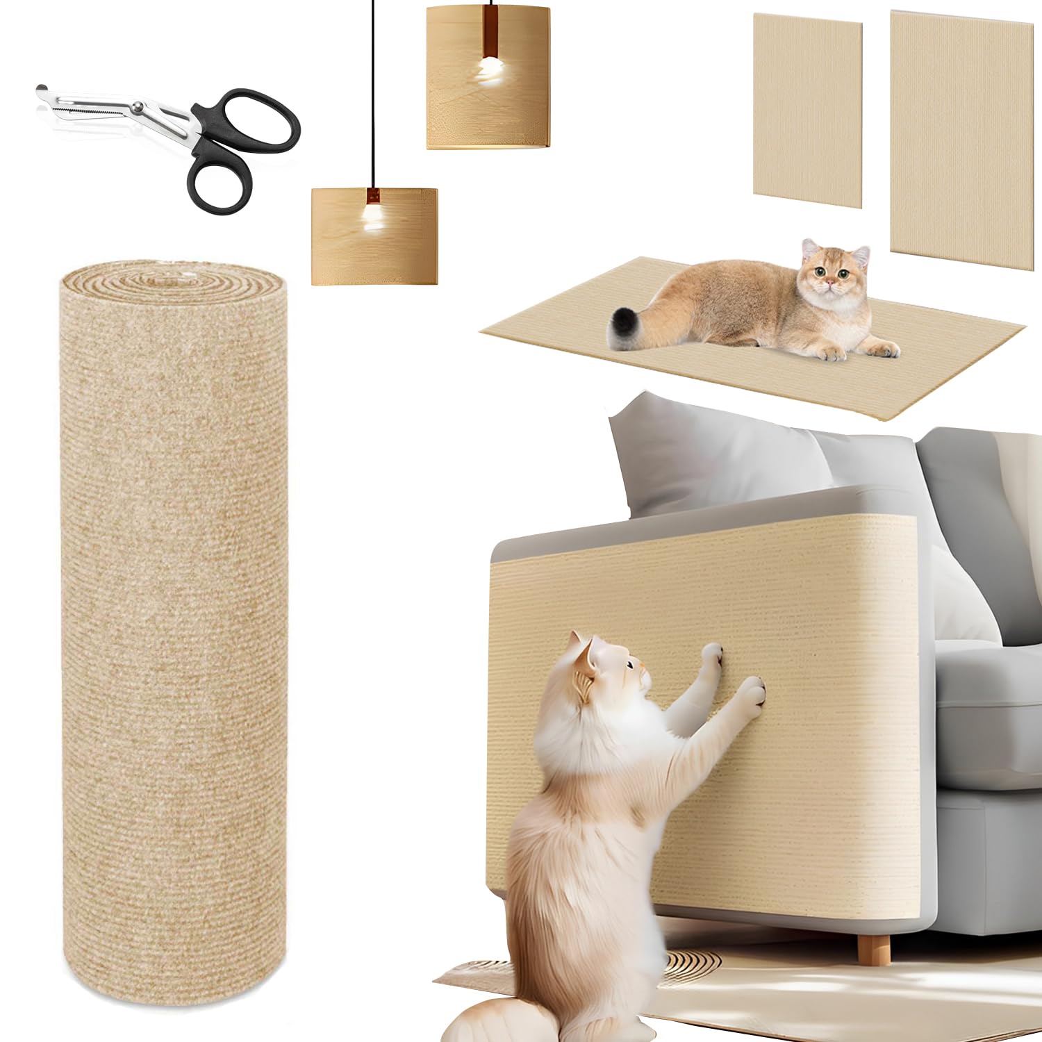 300x40cm Tapis Griffoir pour Chat Tapis Auto-Adhésif Griffoir Chat Canapé Anti Griffe DIY Protection Canape pour Protège Les Meubles (Couleur Kaki)