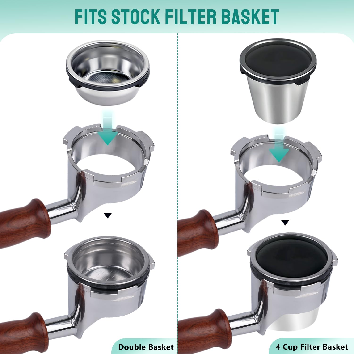 Portafiltro sin fondo para modelos Ninja Luxe Café ES601 y ES701C | Cesta de filtro no incluida | Compatible con cesta de filtro | Mango ergonómico de madera