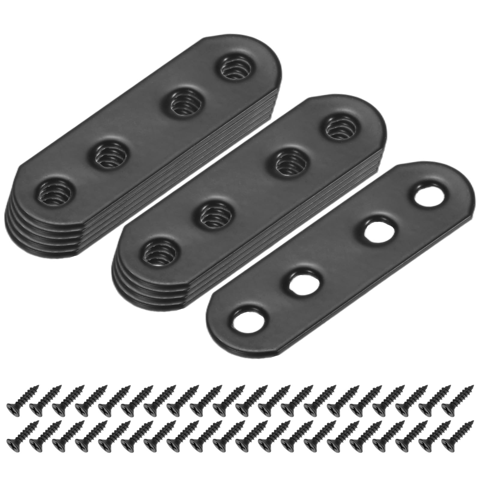 M METERXITY 10-Pack Flat Straight Brackets, 2.17 x 0.71 Inch Flat Bracket Mending for Wood Furniture/ Timber PC Case Holder, Plate Furniture Brace [Black]