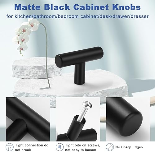 Miniatura 3 de Paquete de 30 pomos para gabinete, color negro mate, pomos de cajón de acero inoxidable de 2 pulgadas de longitud total para armarios, armarios,
