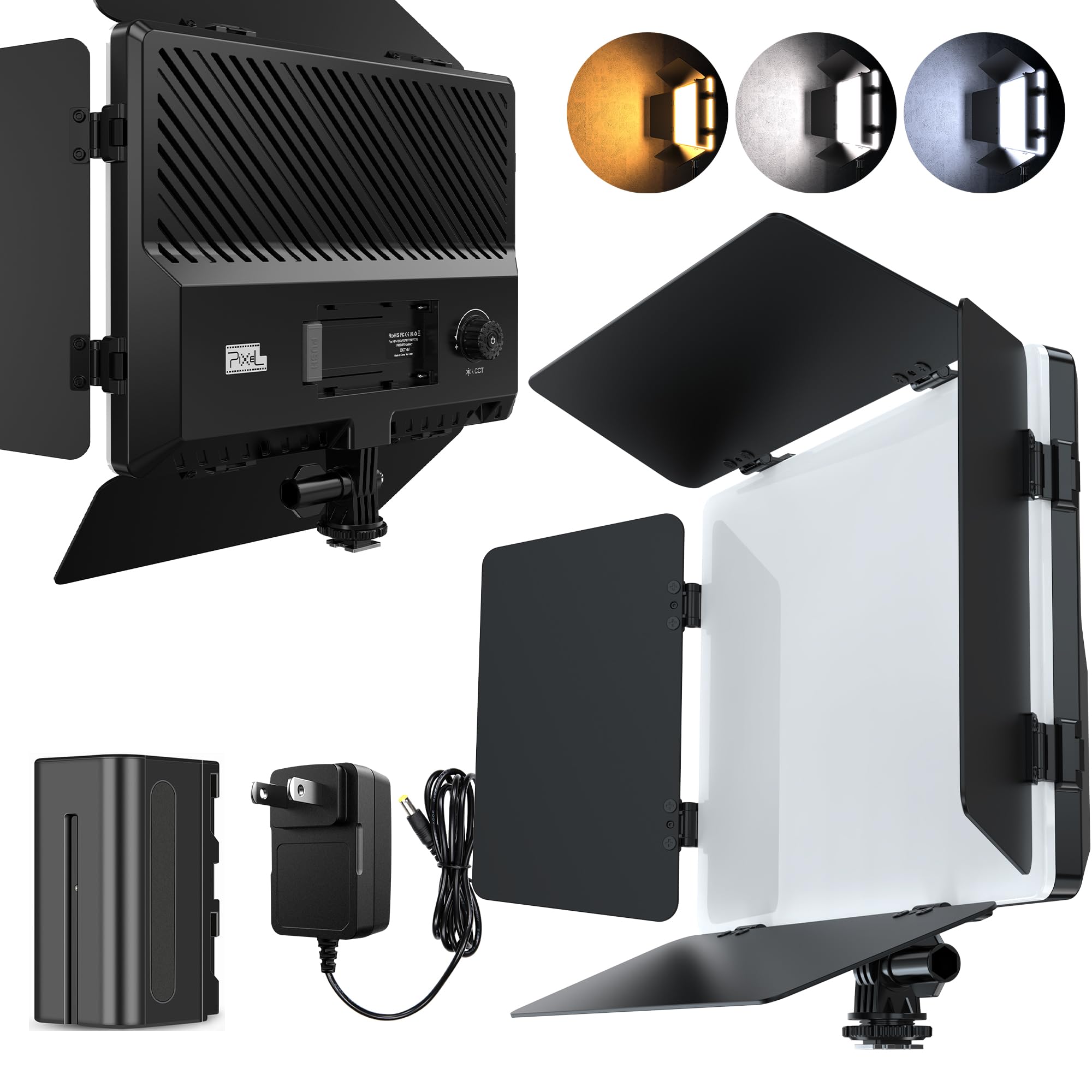 PIXEL 20W Camera Video Light Photography Lighting Kit Suit with Adapter/Battery 4400mAh Bi-Color Dimmable 2500-6500K Led Studio Streaming Photo Shooting Light for Outdoor Live Streaming