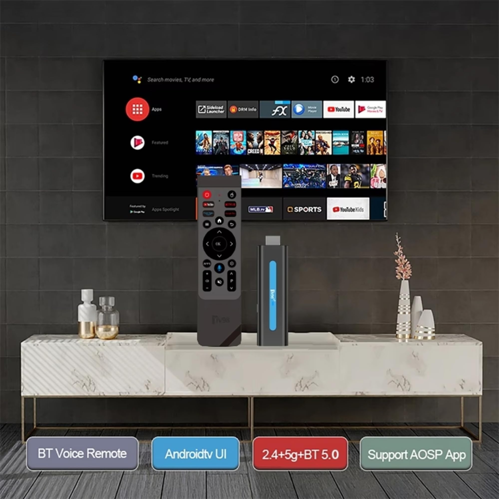 Android TV Stick 4K Ultra HD | Smart TV HDMI WiFi Dual Band 2.4/5GHz Bluetooth 5.0 | Control por Voz | Compatible con Apps de Streaming. — view 3