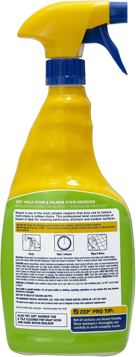 Zep Mold Stain and Mildew Stain Remover - 32 Ounce (Pack of 4) ZUMILDEW32 - Professional Strength No Scrub Formula