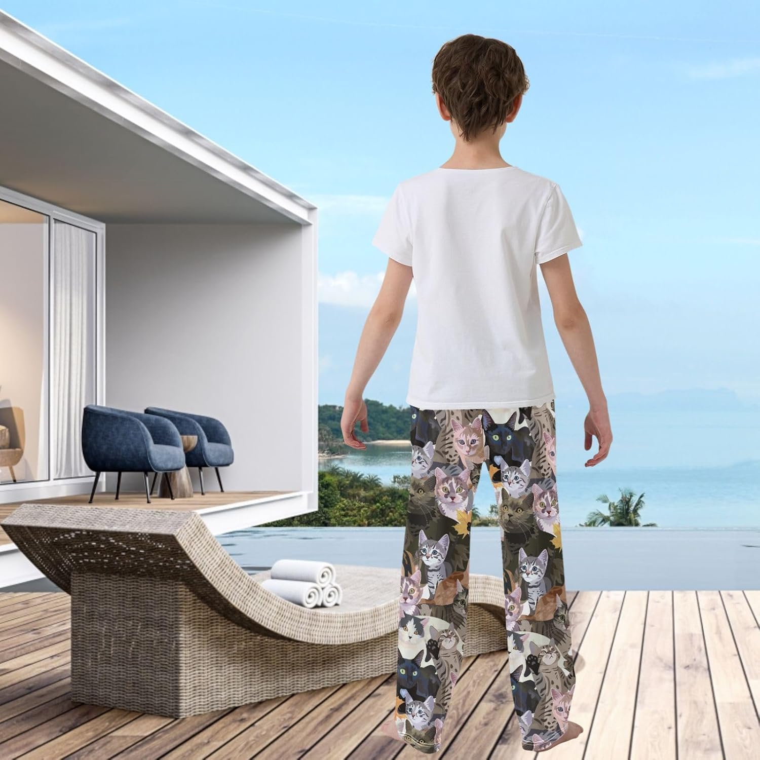 visesunny Boys' Pants Cute Pattern Lounge Pants Elastic Waist Jogger Trousers with Tow Pockets Size S-XL