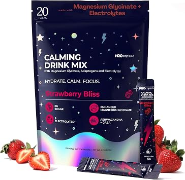 Calm Magnesium Glycinate Powdered Drink Mix with Electrolytes Sugar Free with Ashwagandha, L-Theanine, Vitamin B6 &GABA Cortisol Support, Stress Relief, Hydration & Focus - 20 servings Strawberry