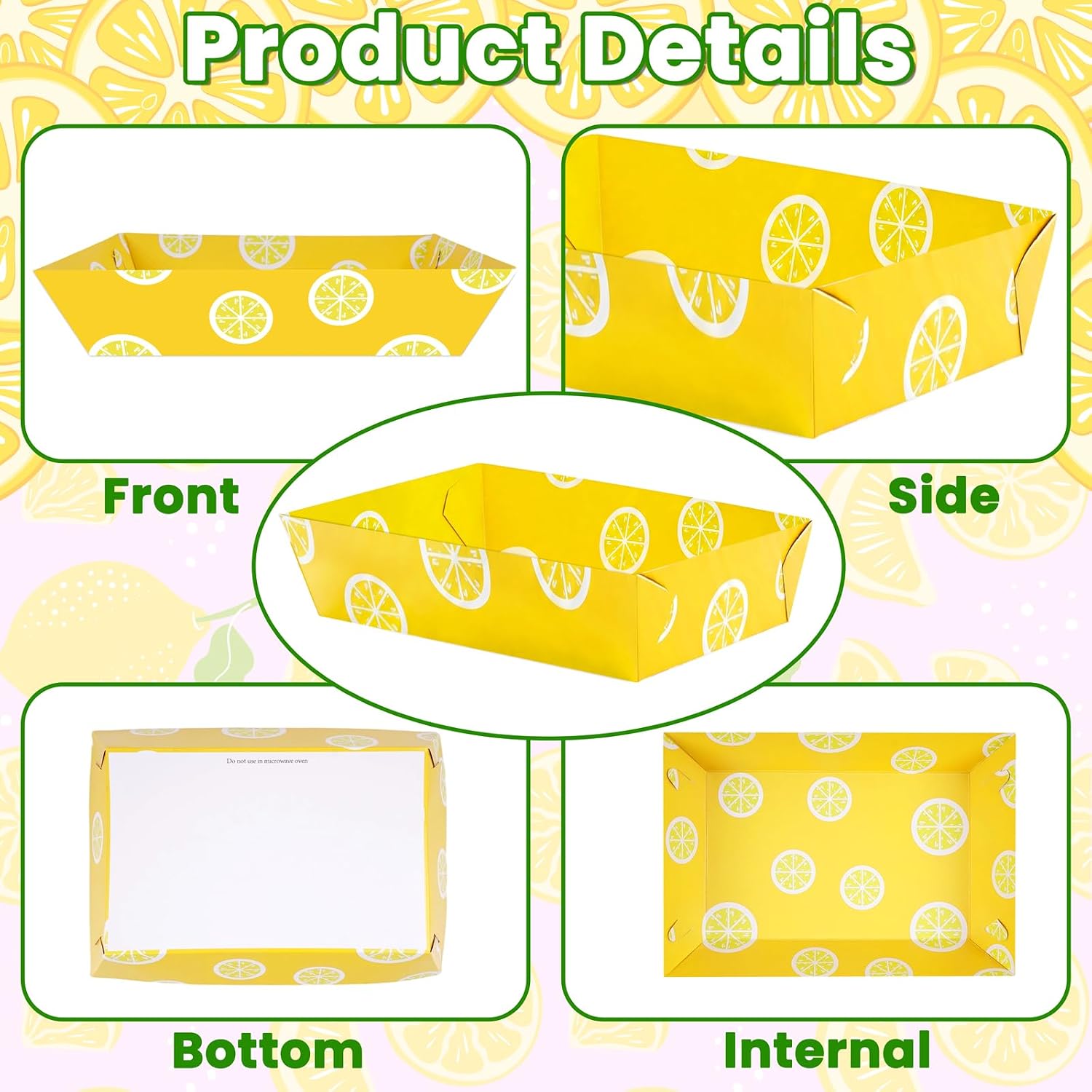 Geefuun 50Packs Lemon Party Decorations Pink and Yellow Paper Food Trays