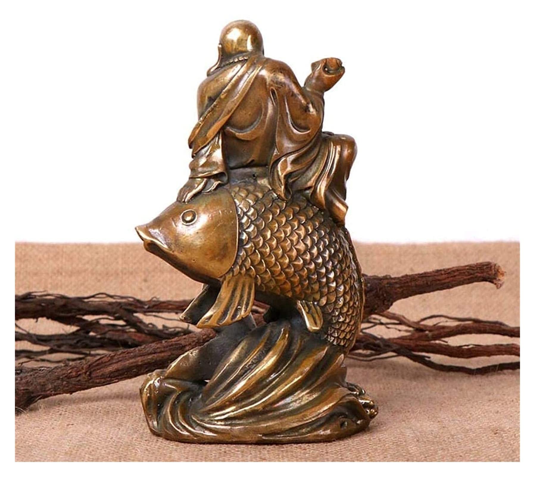 Statuenfigur for Hochzeitsgeschenke, Heimbüro-Dekor, Heimdekoration, Skulptur, Ornamente, Buddha-Skulptur, Feng Shui, lachende Buddha-Statue, reitender Fisch, lachender Buddha, Maitreya und Barren-Sta