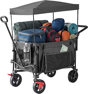 Relaxdays Bollerwagen, faltbar, 150 kg, Dach, grau