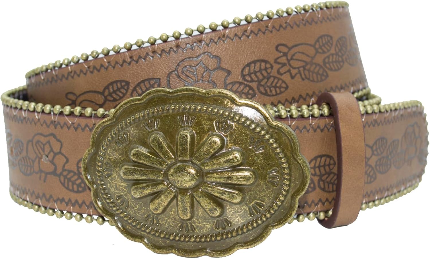 Western Belt for Women Cowgirl Cowboy PU Leather Belts for Jeans, Floral Embossed Vintage Buckle - Image 8