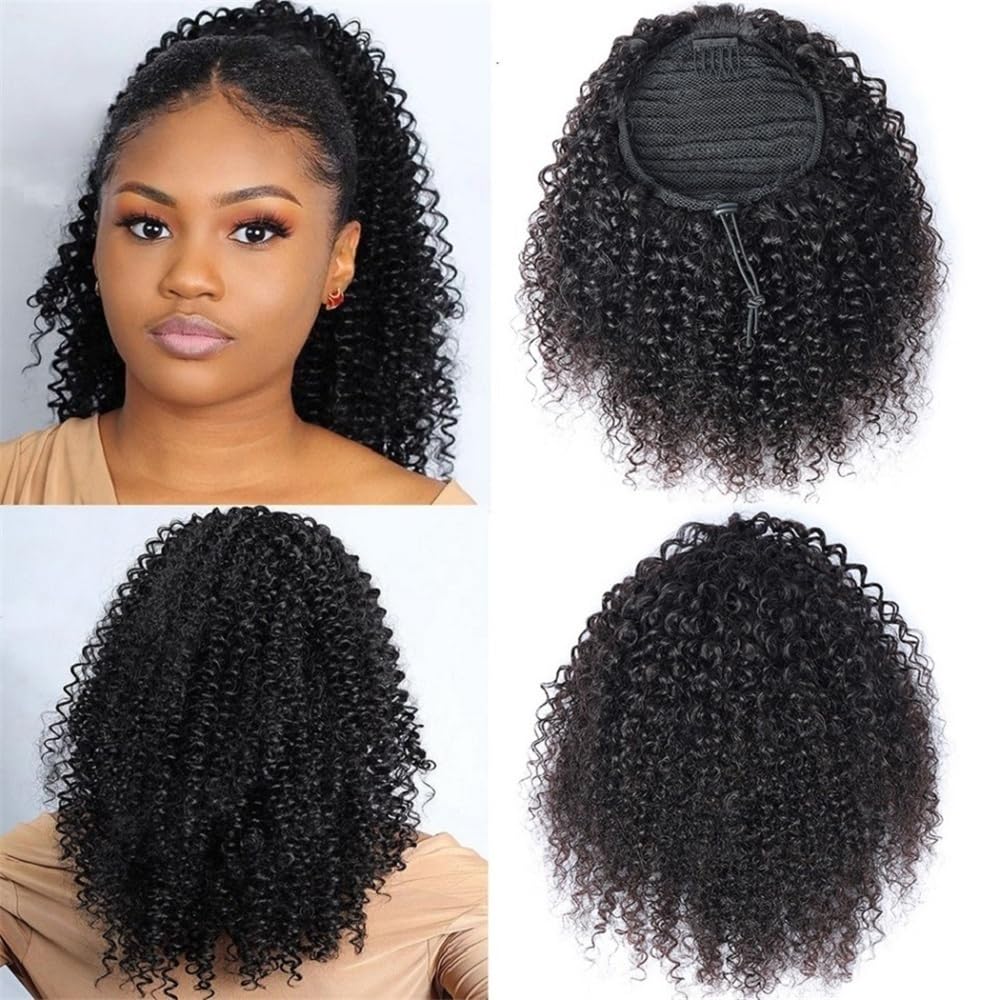 Kinky Curly prawdziwe włosy, koński ogon ze ściągaczem dla czarnych kobiet, brazylijskie przedłużenie włosów Virgin Kinkys, naturalne (22-66 cm), do codziennego użytku (56 cm)
