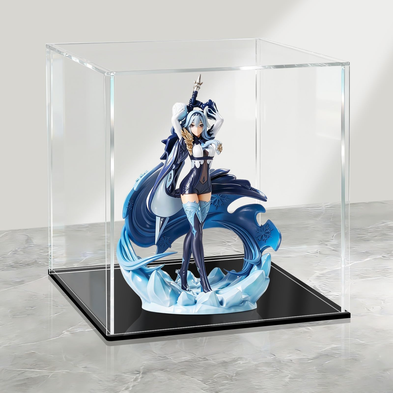 LANSCOERY Acrylic Display Case, 9.1 x 9.1 x 9.1 in Clear Display Box with 2mm Panels, Black Base for Building Block Models and Figurines