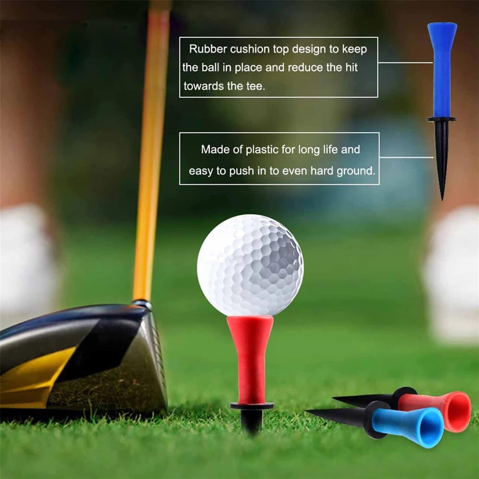 Golf Tee 6 Stück 58 mm 76 mm Kunststoff-Golf-Tees mit weicher Gummi-Polsterung, for Üben for Golfer, Golf-Zubehör FüR Einen Idealen Abschlag