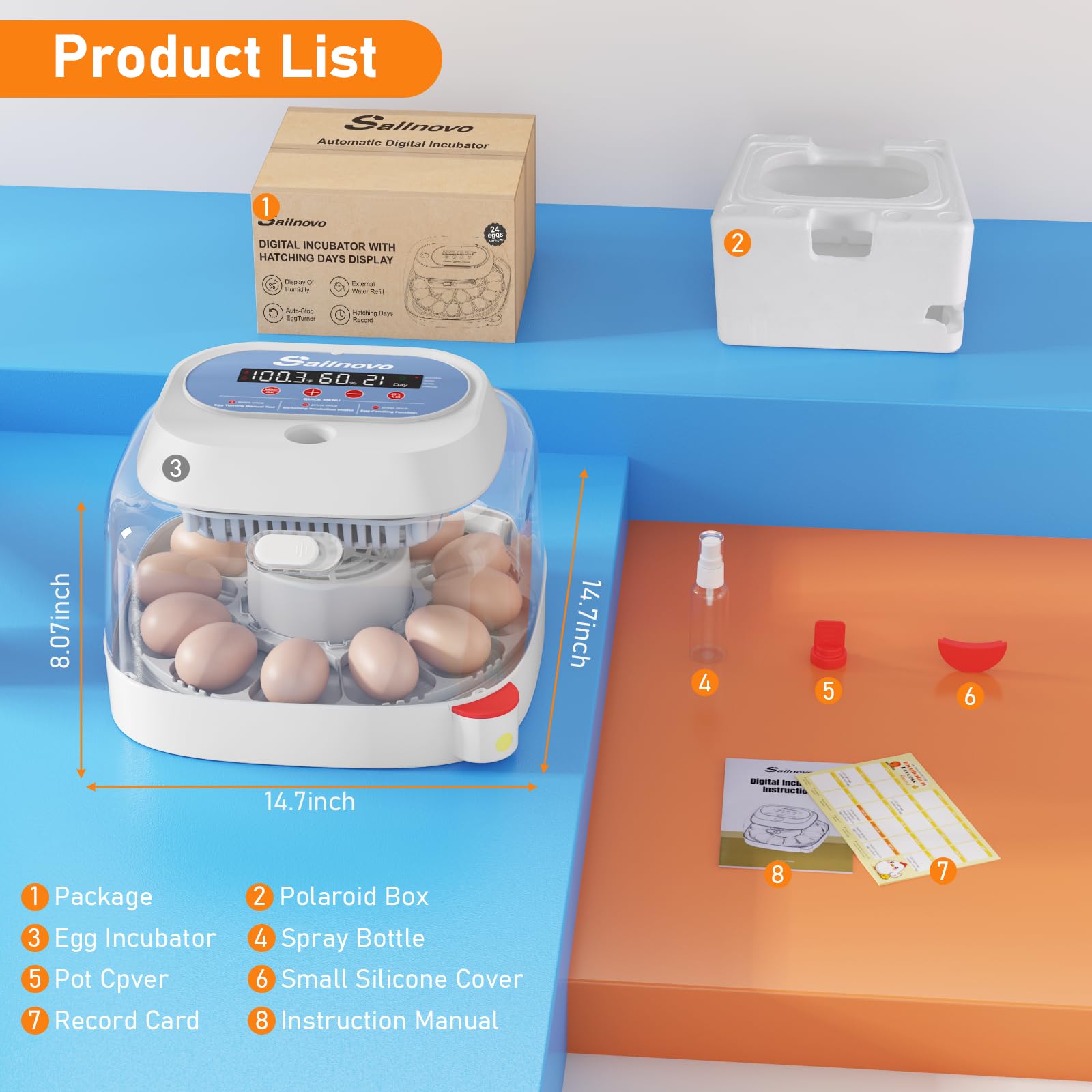 Sailnovo Incubadoras de huevos para incubar, 12 huevos, incubadora para huevos de gallina con 4 modos, visión de 360°, incubadora de huevos con giro automático y control de temperatura, Azul