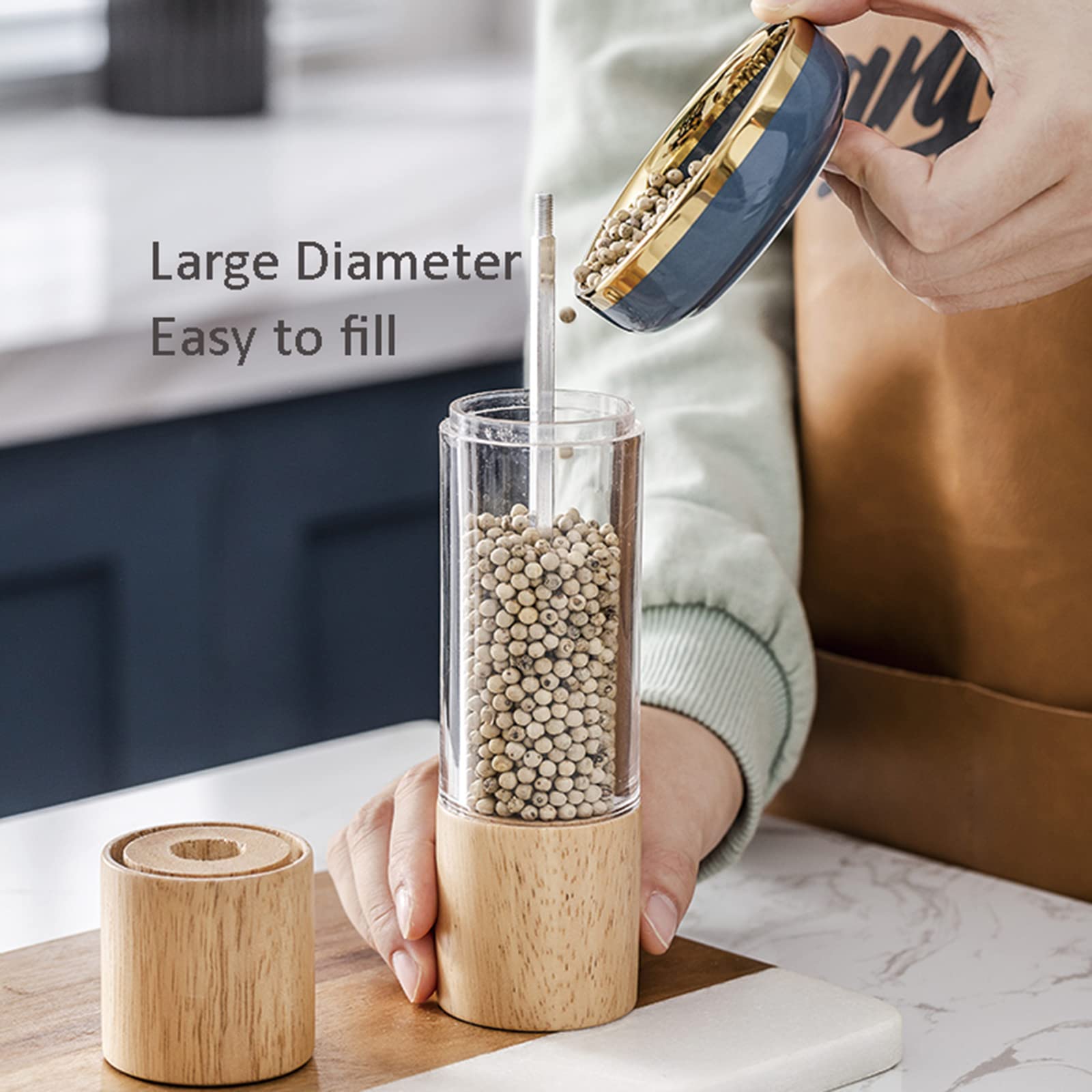 Macina Sale e Pepe Saliera E Pepiera Manuali In Legno Con Nucleo In Ceramica Regolabile E Finestra In Acrilico Visibile Macinasale e Macinapepe (Color : 2pcs, Size : 7.37in