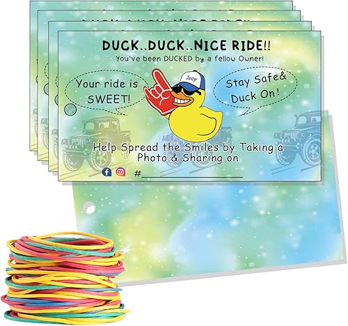 Duck Tags - Tarjeta de juego con texto en inglés You've Been Ducking, paquete de 50, 2 tarjetas de visita de 3.5 pulgadas, con agujero redondo y