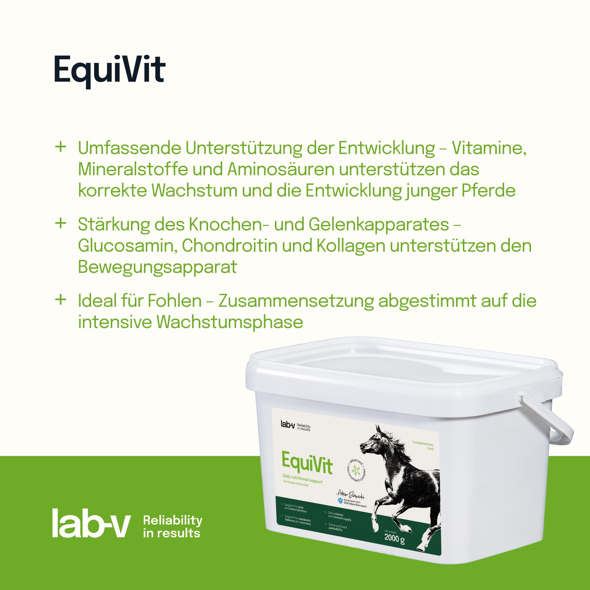 Lab-v EquiVit 2 kg – Complemento alimenticio dietético para caballos – Complejo de vitaminas y minerales para complementar la alimentación diaria