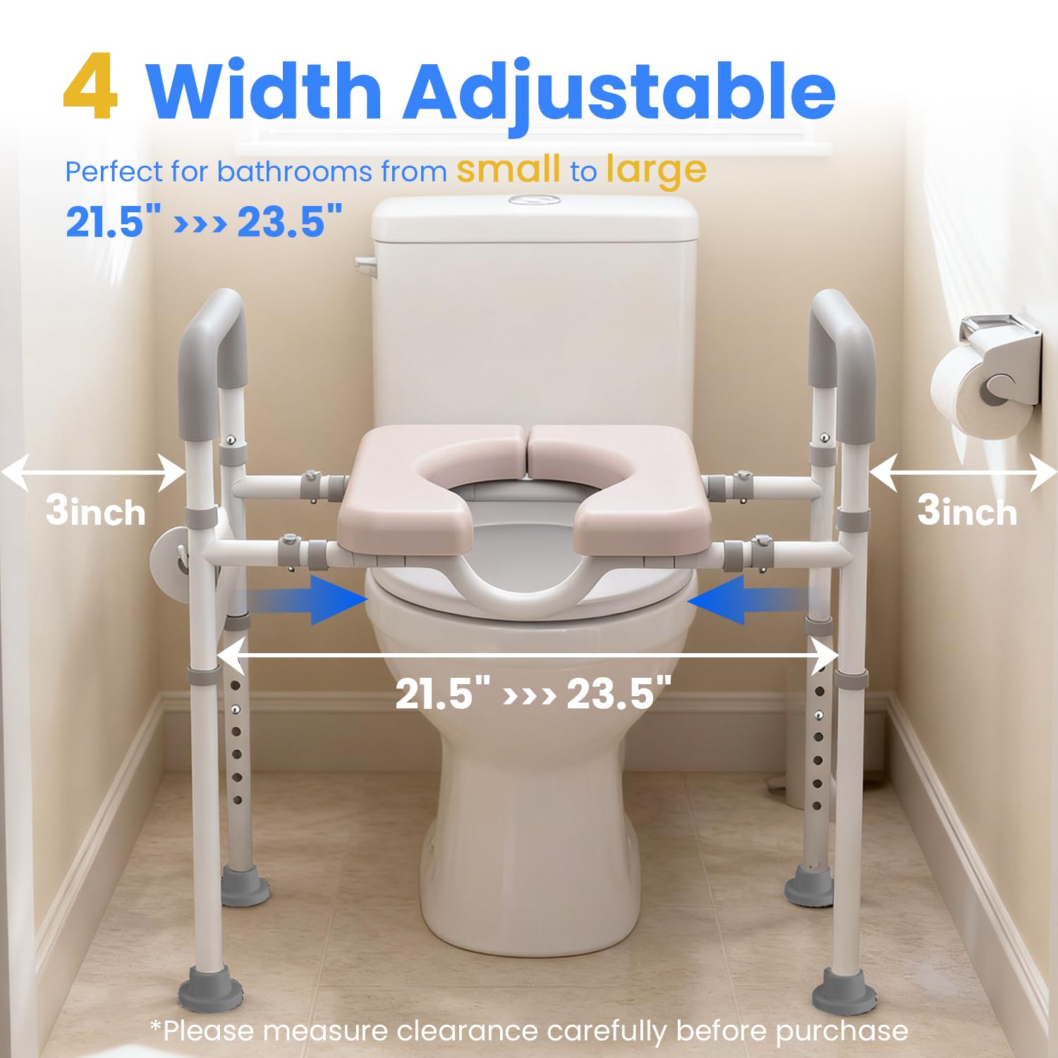 Amico degli uomini Sedile WC rialzato con maniglie - Altezza e larghezza regolabili per anziani e disabili, struttura portante fino a 180 kg, adatto a tutti i tipi di WC