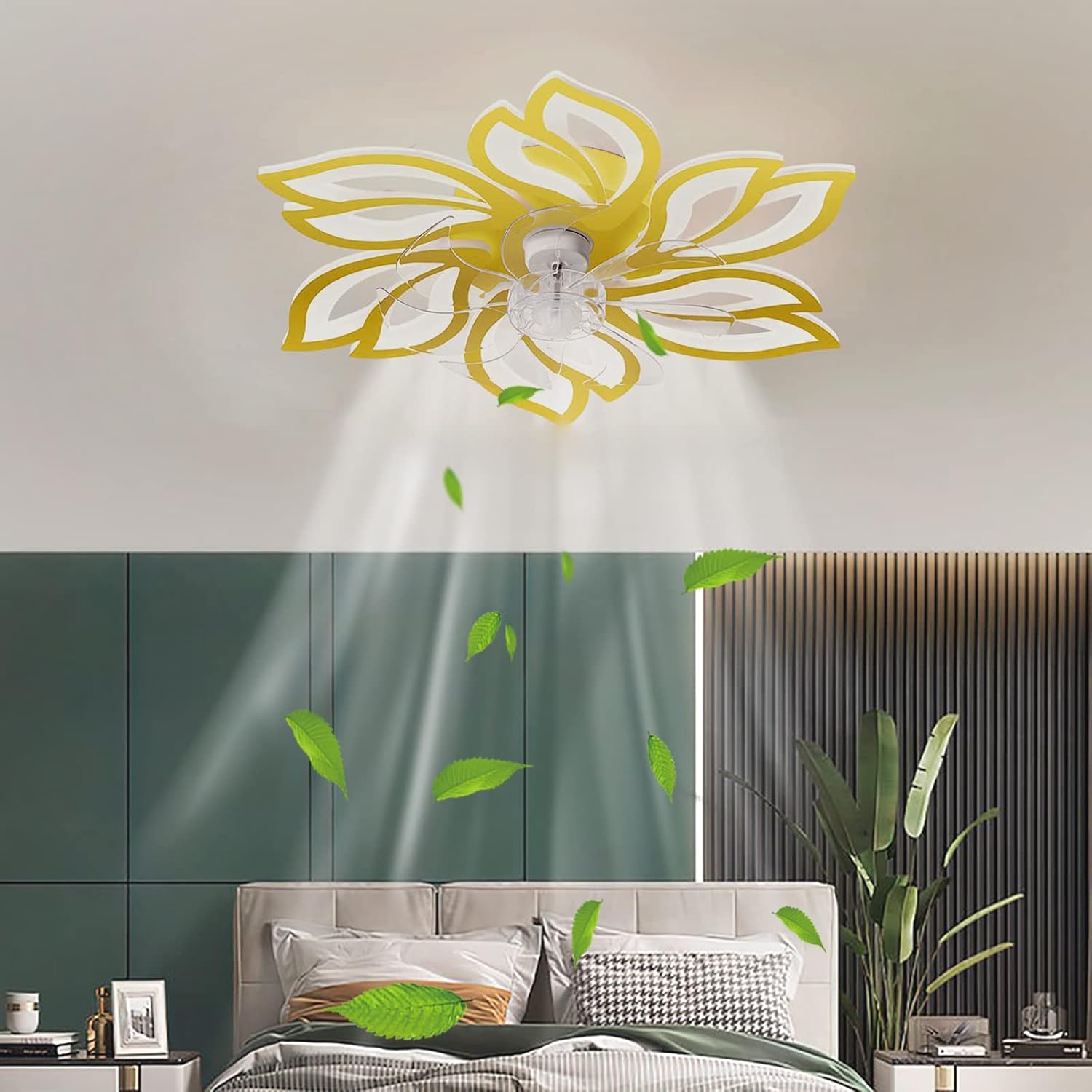 YUEGOO Ceiling Fans with Lamps,Silent Dc Reversible 6 Speed Ceiling Fan with Lighting and Remote Modern Led Dimmable Fan Chandeliers Ceiling Light for Bedroom Kitchen Living Room/D