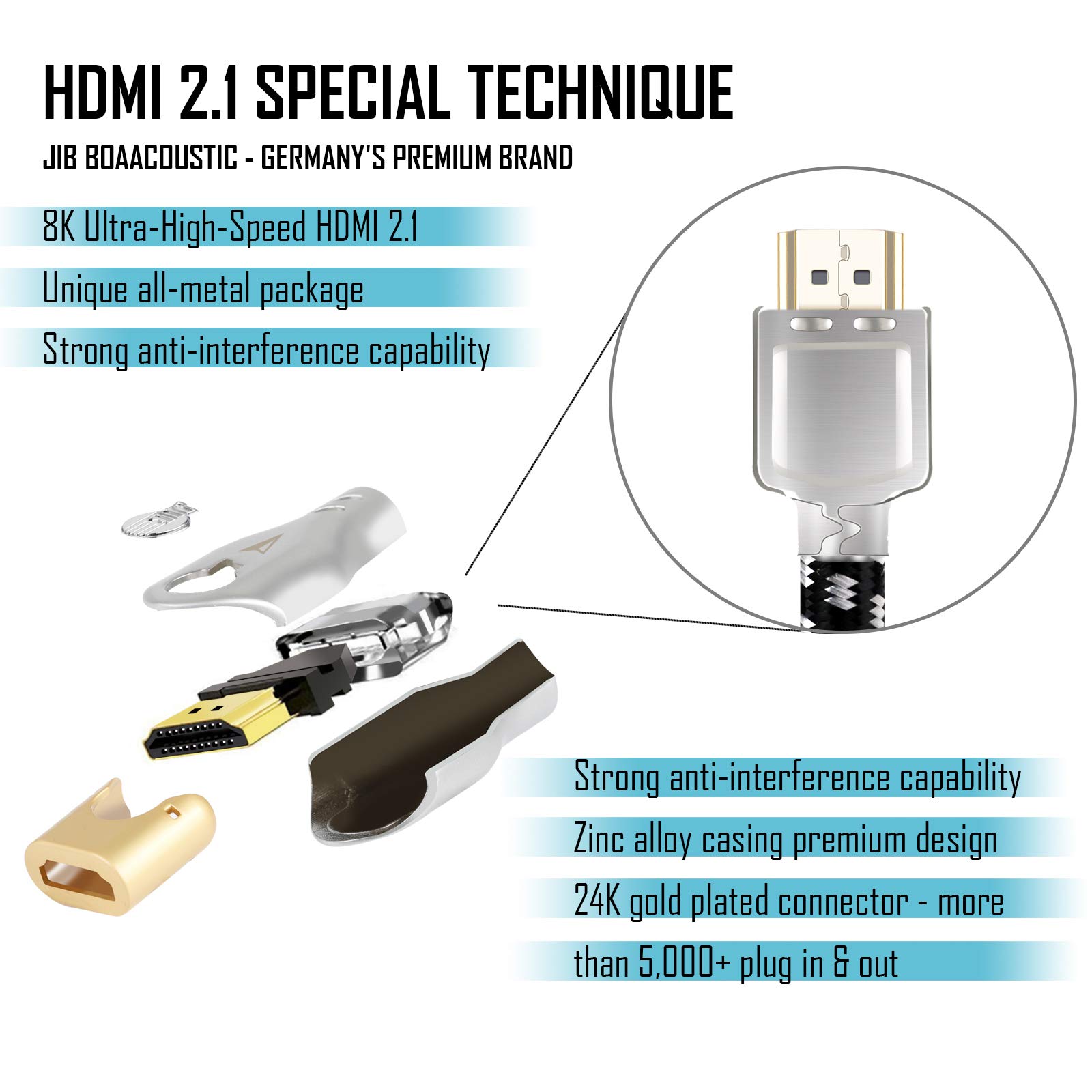 Amazon | JIB BoaacAcoustic HDMI 2.1ケーブル 織地 48Gbps 超高速HDMI 