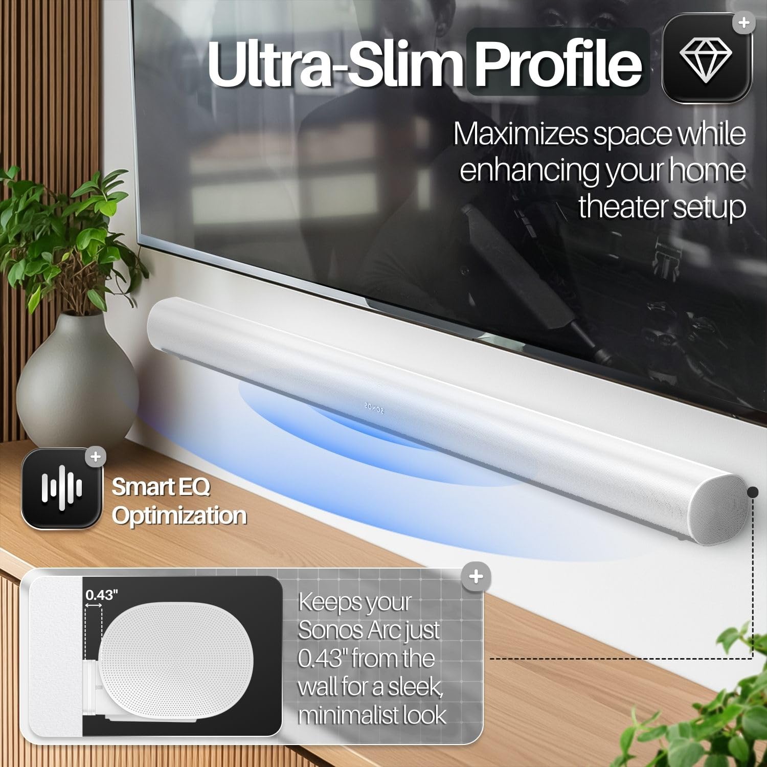 TNP Support mural compatible avec barres de son Sonos Arc et Arc Ultra Blanc