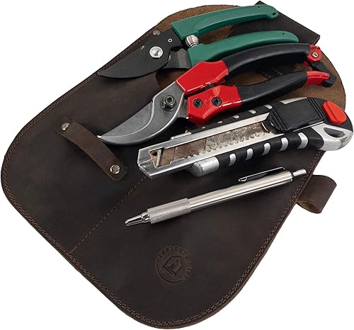 Miniatura 4 de Soporte para herramientas de jardinería hecho a mano de cuero de grano completo - Bourbon Brown