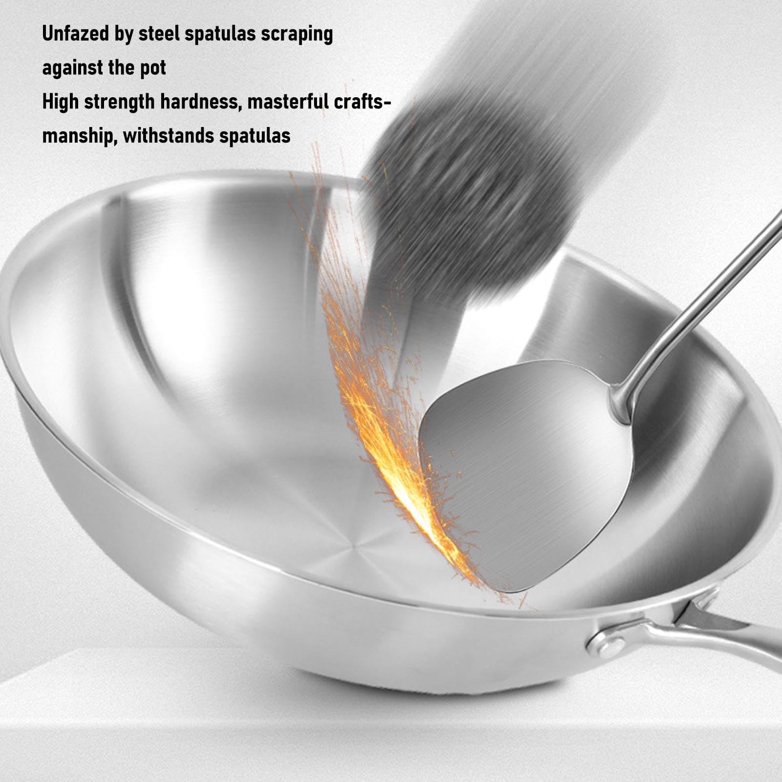 Cocoarm Wok de Acero Inoxidable, Acero Inoxidable 304 de Grado Alimentario con Núcleo de Aluminio para un Calentamiento Rápido y Uniforme, Compatible con Inducción, Apto para (34CM)