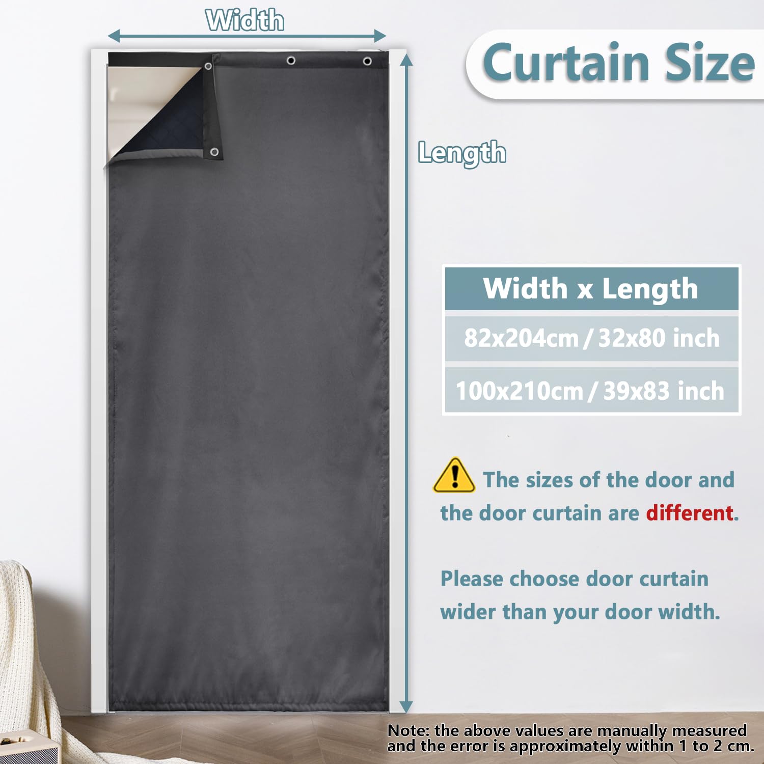 Rideau thermique à œillets en tissu Oxford épais pour porte de porte, coupe-vent, protection contre le froid, pour salon, garage, chambre à coucher, gris foncé, 82 x 204 cm