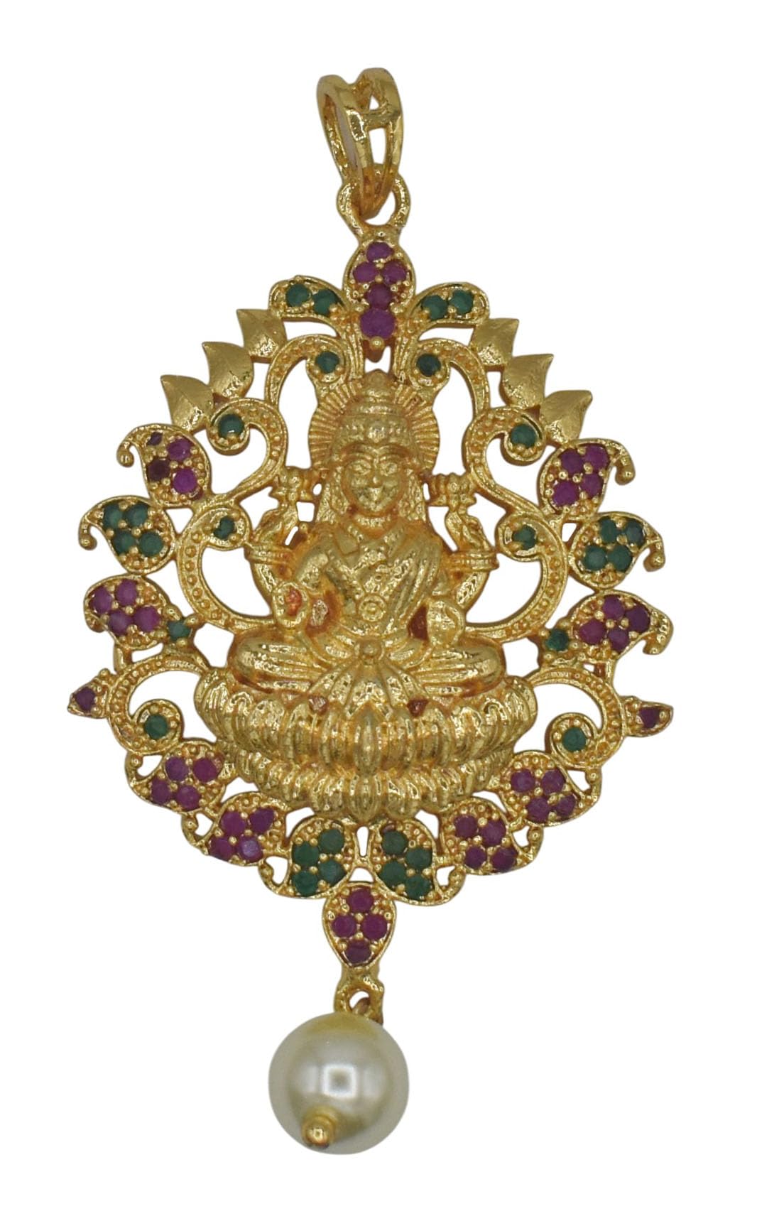 GVG gold plated Laxmi Pendent with Ruby and Green stones Traditional south indian jewellery temple pendant for women(LB-2590)-picture-29