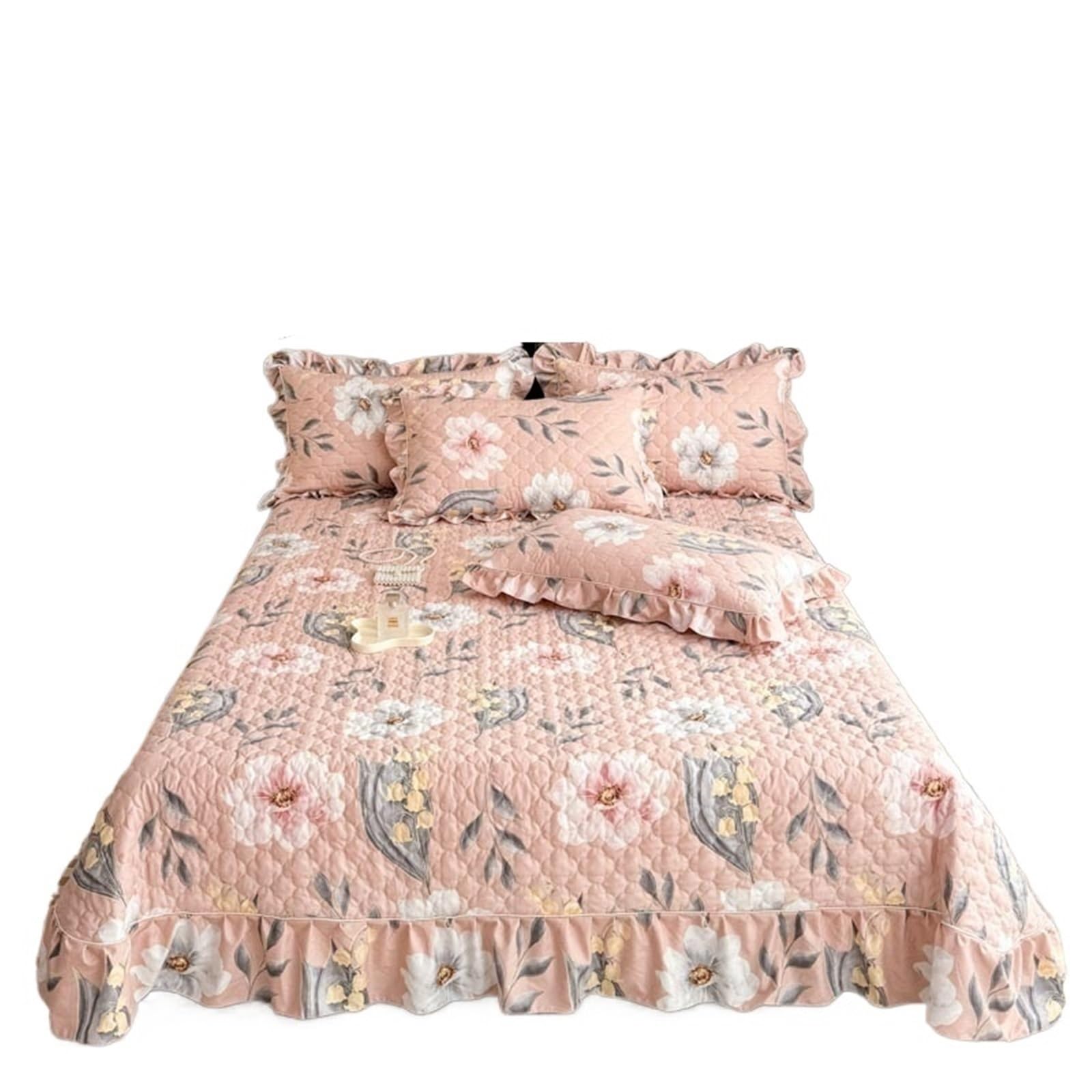 DAJGRHE Bedspread Quilted Bed Cover Ruffles Mattress Protector Thicken Linen(Color12)