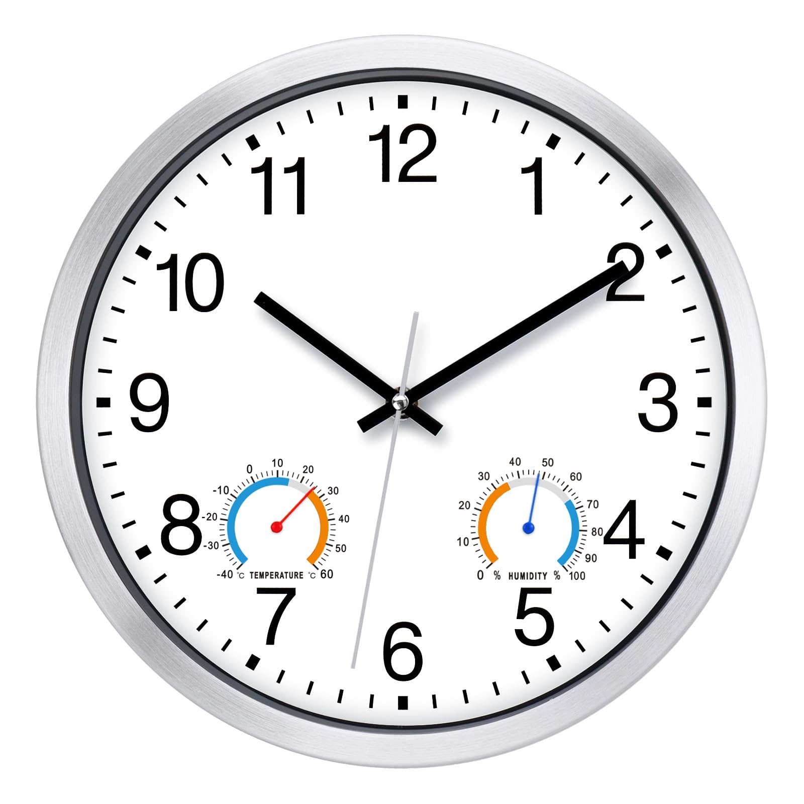 Horloge murale d'extérieur de 30 cm résistante aux intempéries avec thermomètre et hygrom, horloge de jardin silencieuse, à quartz, fonctionne à piles, grande horloge pour jardin, salle de bain