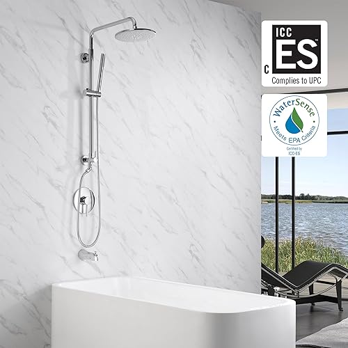 Miniatura 2 de sumerain Sistema de cabezales de ducha de lluvia Retrofit con cabezal de ducha de 9 pulgadas, 2.5 GPM, acabado cromado