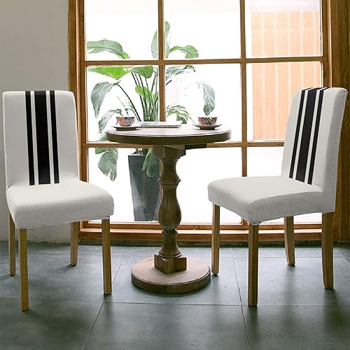 Miniatura 3 de Funda para silla de comedor, diseño navideño a rayas blancas y negras, estilo rústico, estilo granja, protector elástico para sillas Parsons para