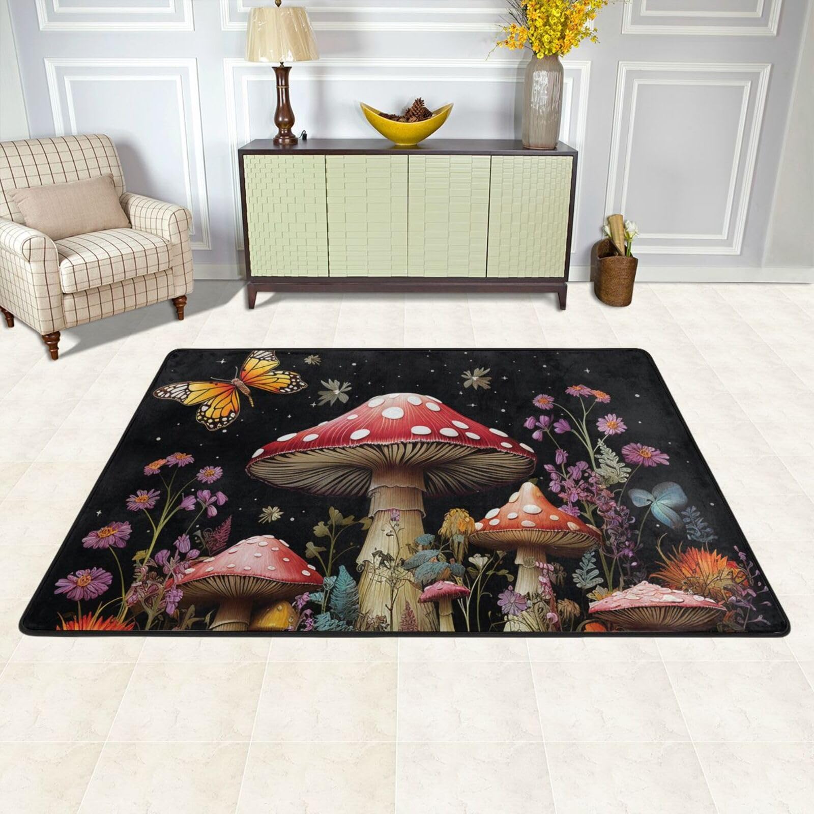 Tapis antidérapant grand format lavable 91,4x61 cm haute absorption papillons