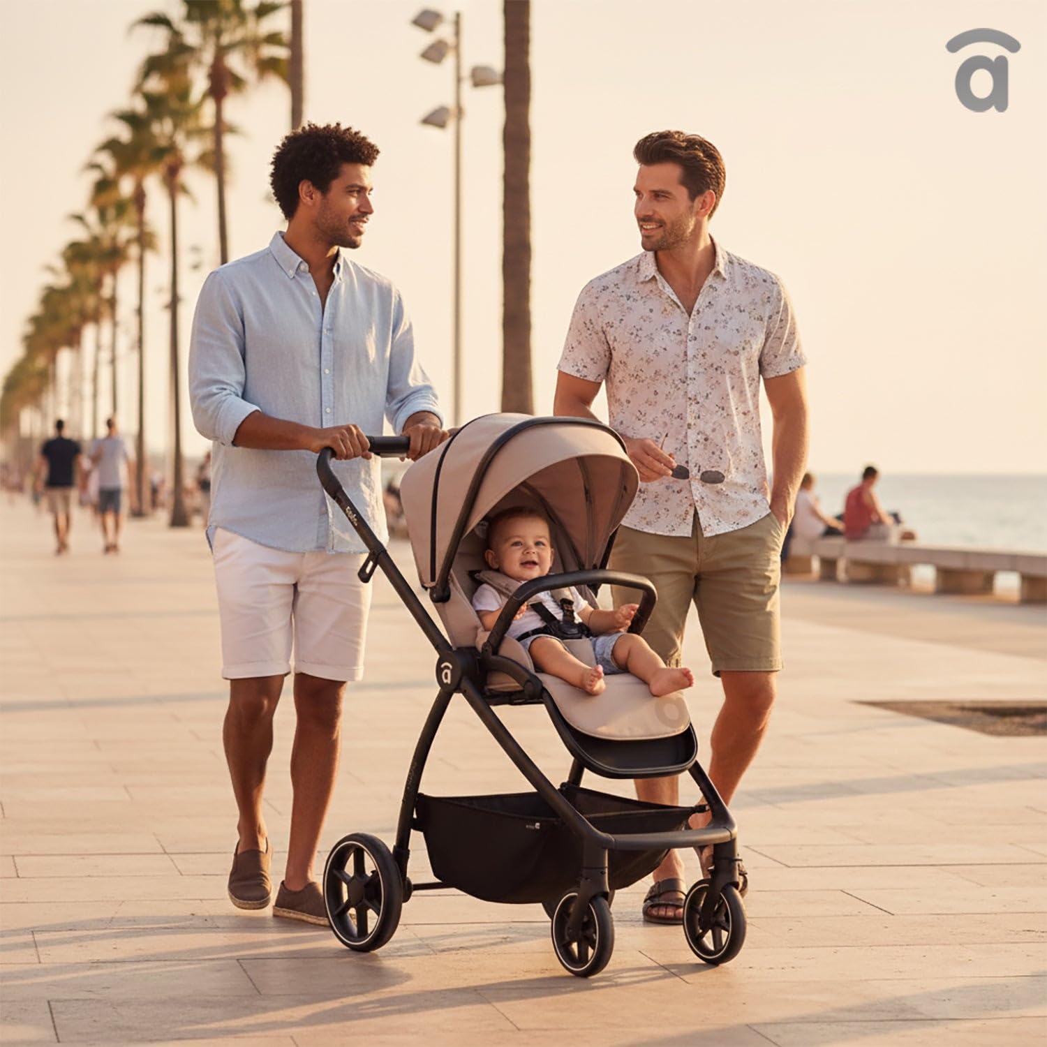 Asalvo DÚO RODAS Silla de Paseo, Carro Plegable Ultraligera y Compacta, Asa Trolley, Equipaje avión, Reclinable, Carro Bebe, Barra Seguridad, Arnés 5 Puntos, hasta 23kg, Beige