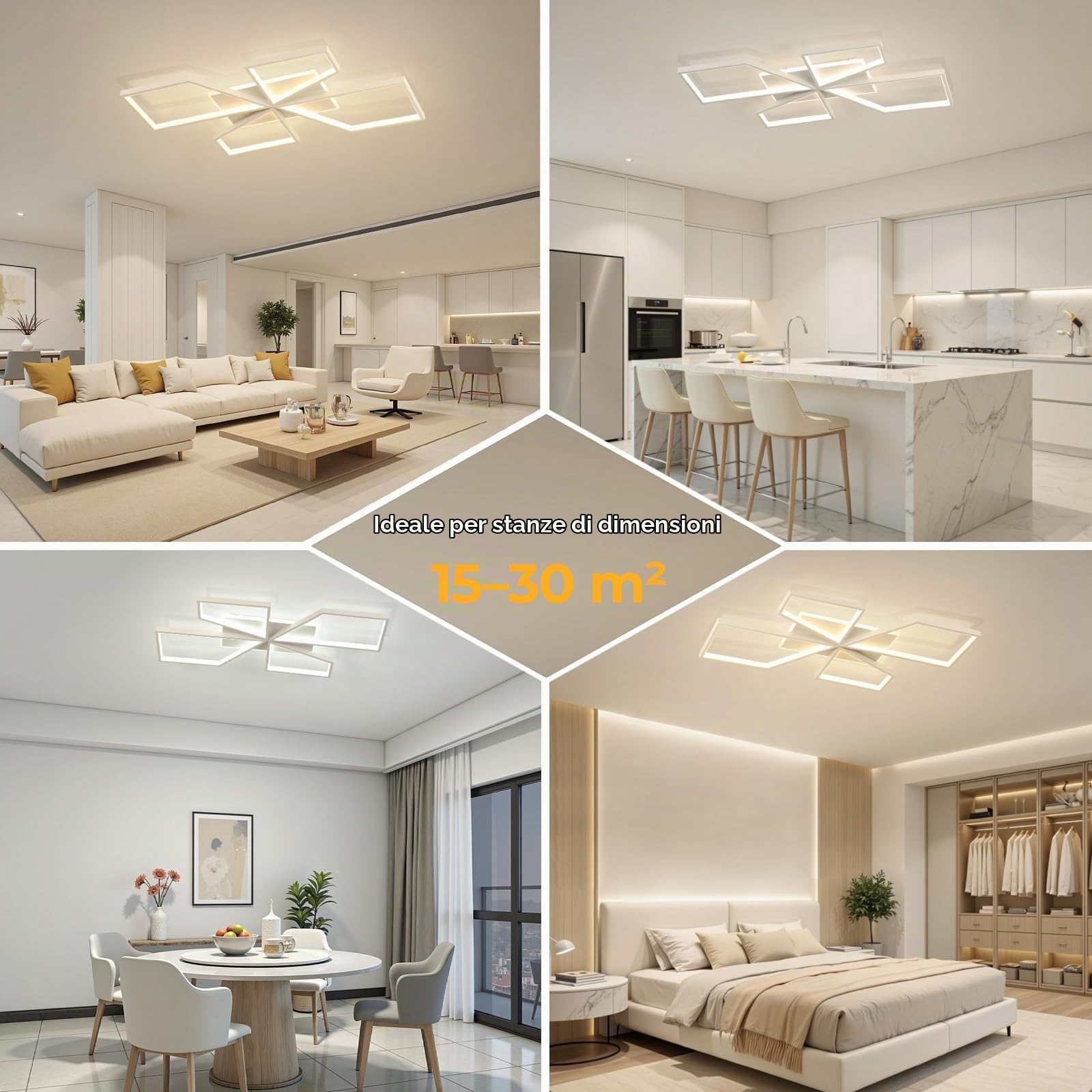OTREN Plafoniera LED Soffitto Dimmerabile, Lampadario Camera da Letto 78CM | Timer e Funzione Memoria, Moderno per Soggiorno Cucina Sala da Pranzo, Bianco, 72W