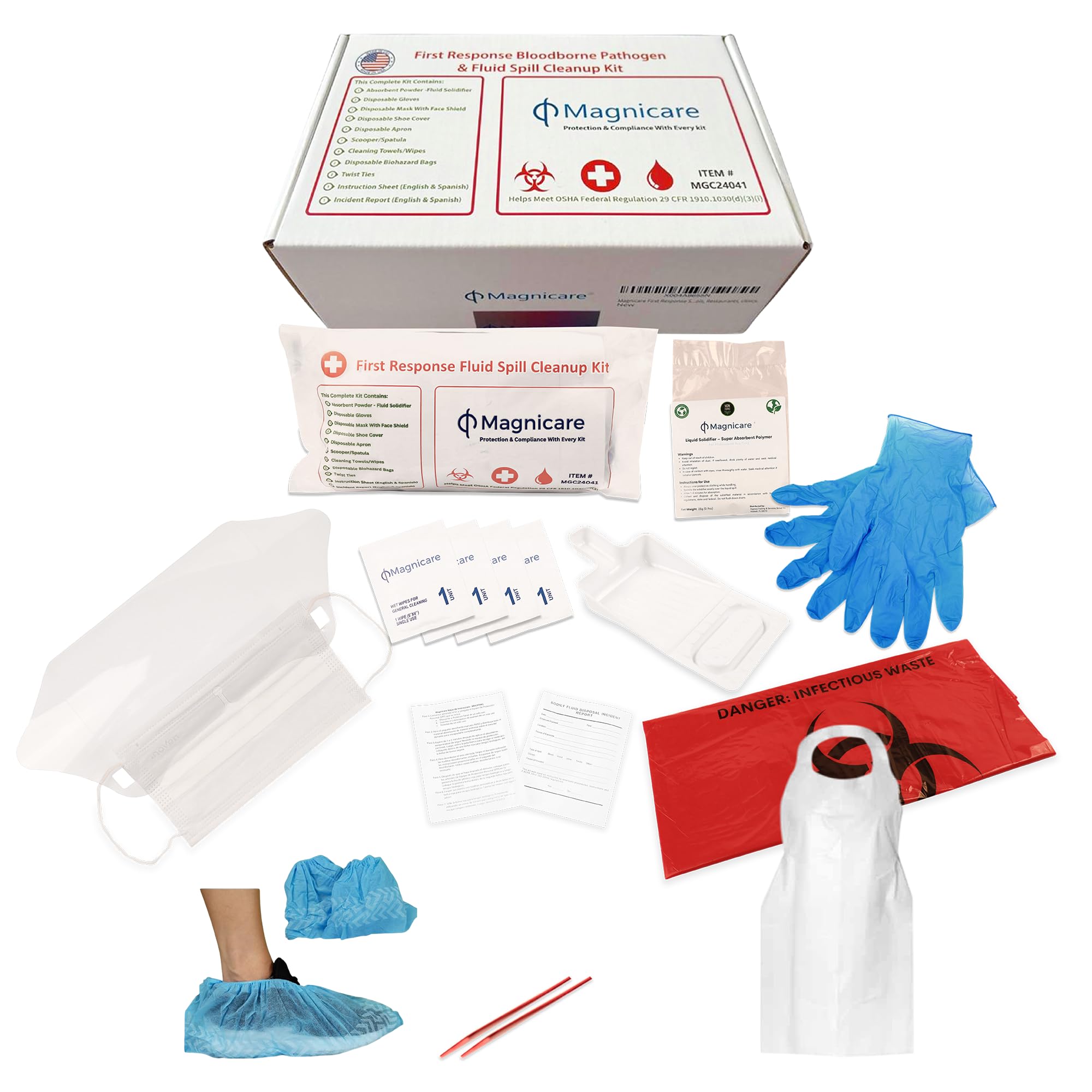 Bodily Fluid Clean Up Kit & Vomit Clean Up Pack - Be OSHA Compliant | Bloodborne Pathogen Pack |Comprehensive First Response Spill Kit| Ideal for Schools, Restaurants & Retirement Homes