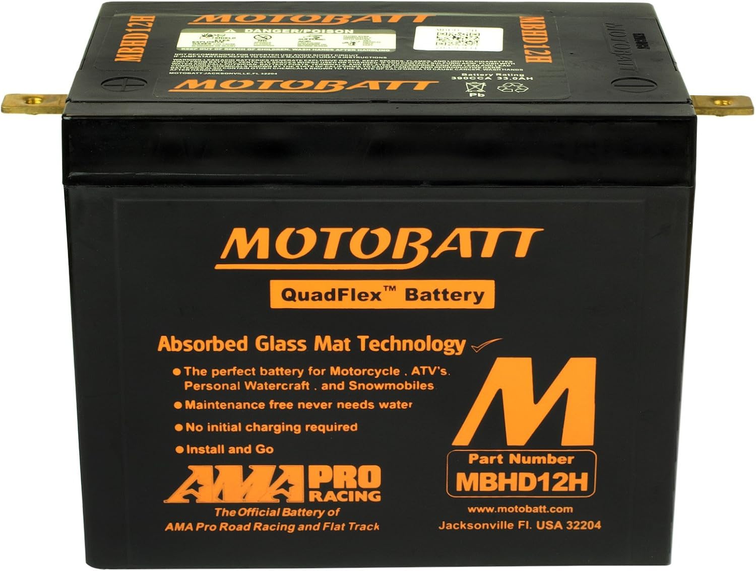 MotoBatt MBHD12H (12V 33 Amp) 390CCA Factory Activated Maintenance Free QuadFlex AGM Battery
