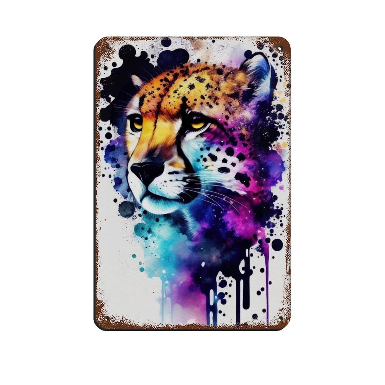 Watercolour Cheeta Portrait Poster Tin Sign Vintage Metal Pub Club Cafe Bar Home Wall Art Decoration Poster Retro 8x12inch(20x30cm)