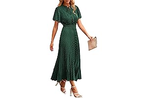 HuHot Swiss Dot Short Sleeve Casual Sundress