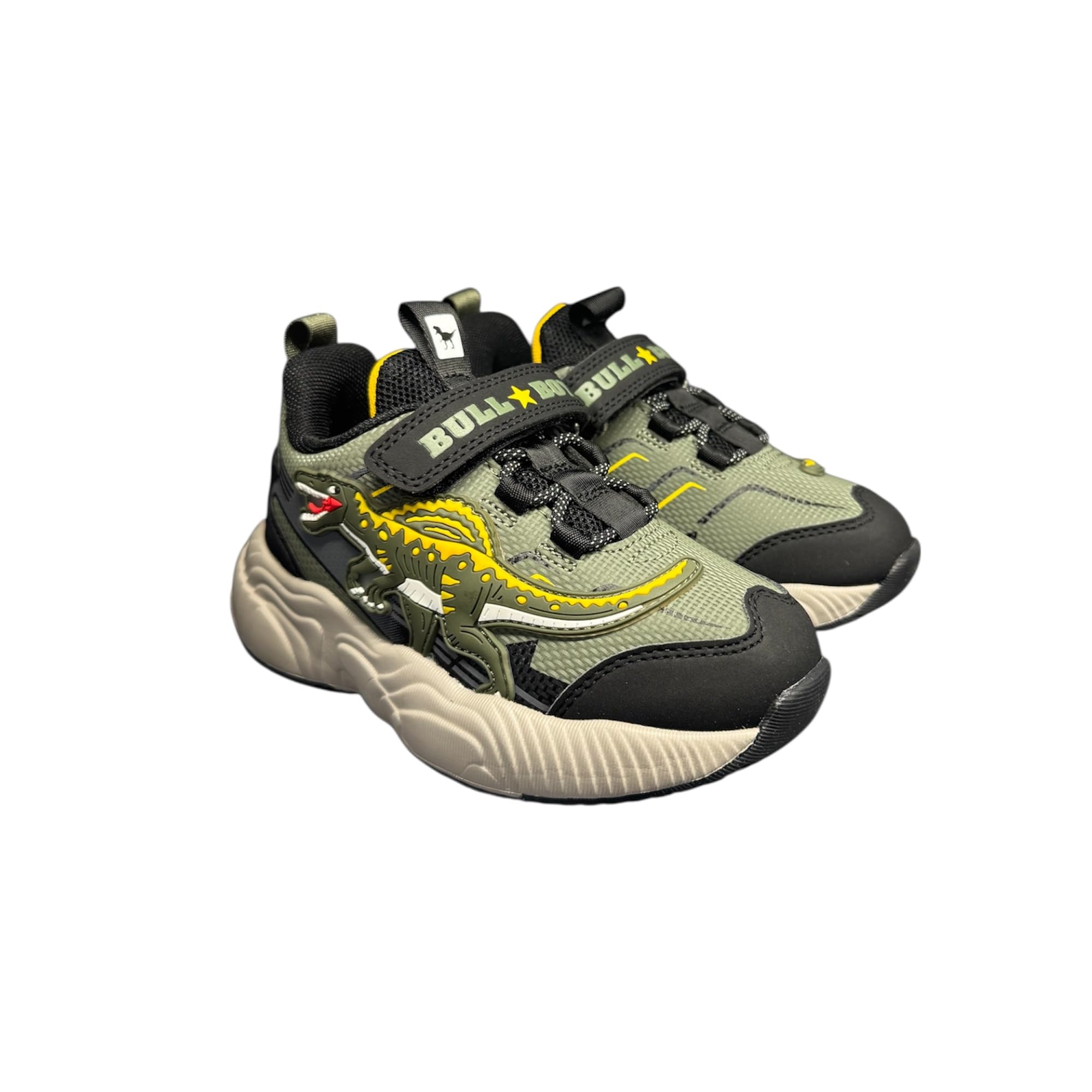 Bull Boys Scarpe Dinosauro SPINOSAURO Luminose per Bambini, Chiusura Strappo e Lacci Elastici, Suola Ultraleggera.