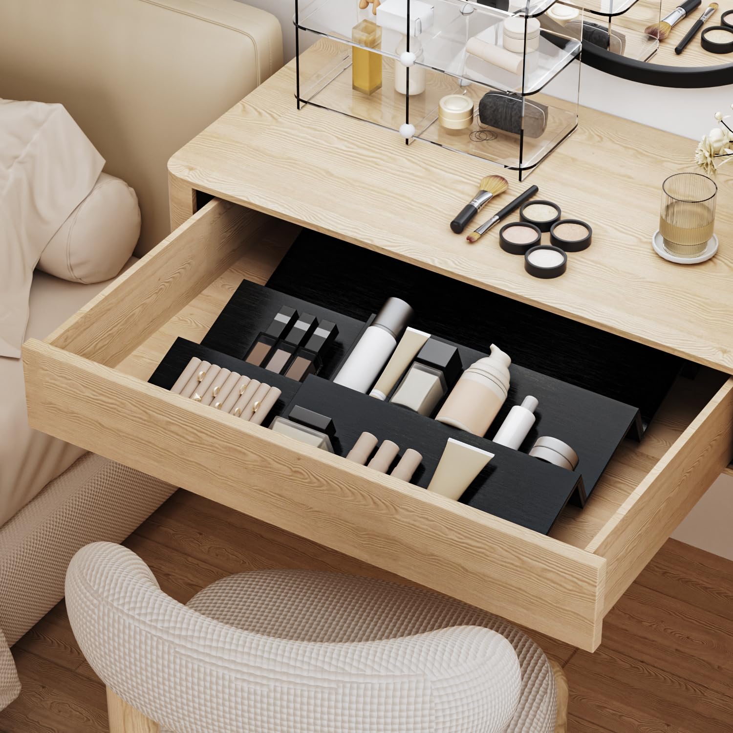 Lot de 8 étagères à épices de tiroir - Système de rangement extensible de 30 cm à 60 cm - Pour cuisine, armoire, plan de travail - Noir