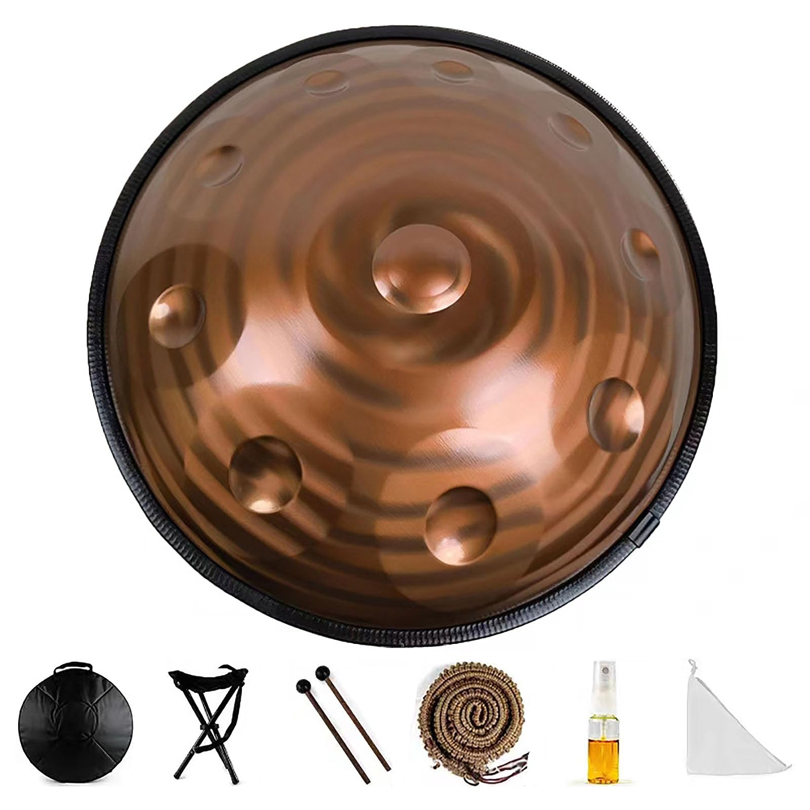 Tambours en Acier, 9/10/12 Notes 22 Pouces Handpan Professionnel en Ré Mineur, Instrument De Percussion à Tambour en Acier pour La Performance 10-Notes