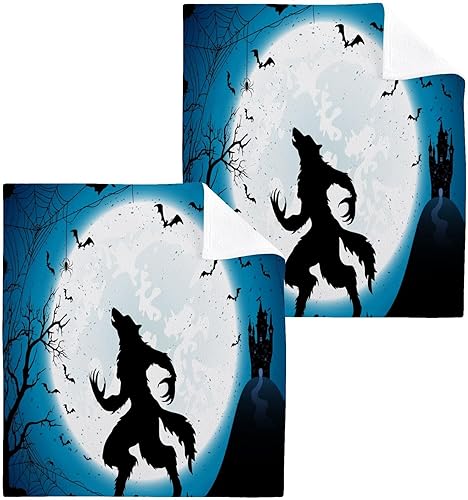 Miniatura 1 de ALAZA Juego de toallas de algodón de Halloween con luna y hombre lobo, suaves y absorbentes, de secado rápido, toallas multiusos para baño, hotel,