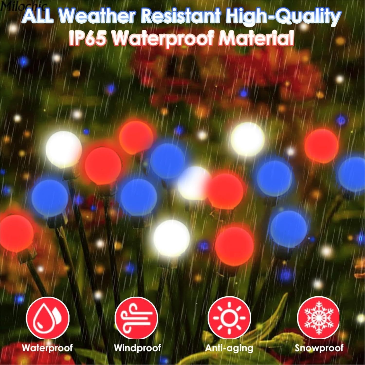 4th of July Decorations Outdoor, 8 Pack Red White and Blue Solar Garden Lights 48 LED, Solar Firefly Lights Outdoor Waterproof Patriotic Light for Independence Day,National Day Garden Yard Decoration